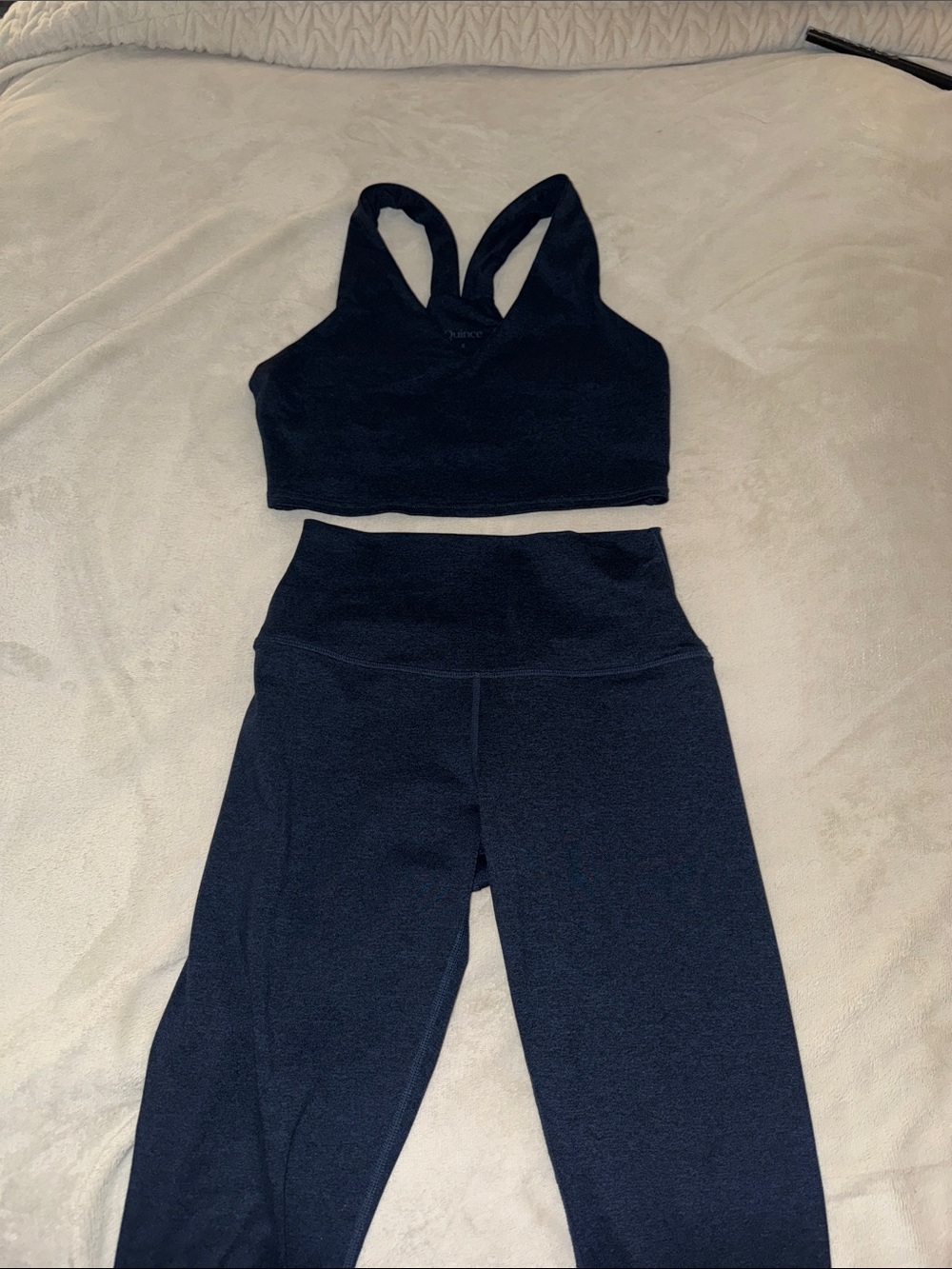 Quince Navy V-Neck Bra and leggings set